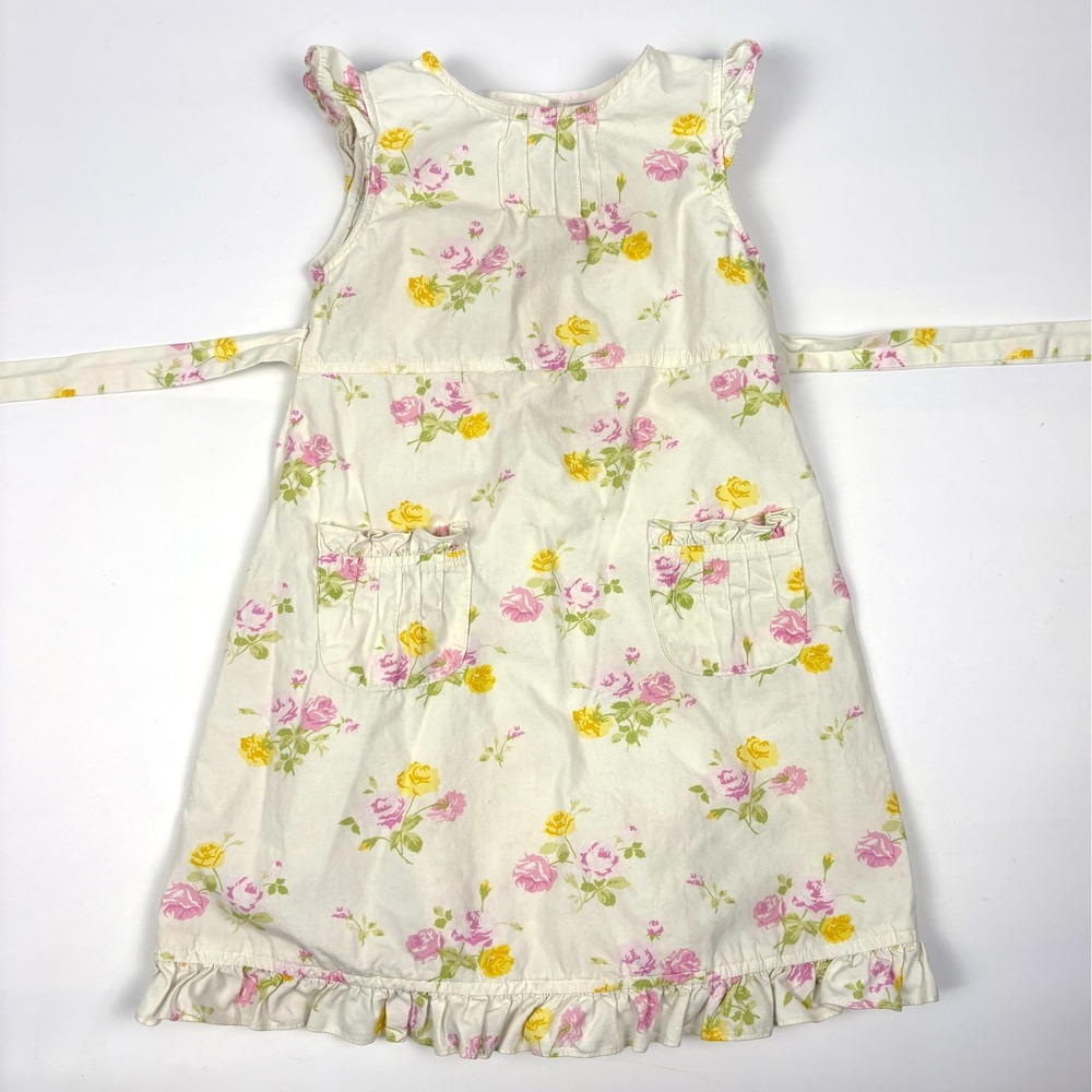 VTG Laura Ashley Floral Tie Back Dress Girls Sz 3T White Pink Cottage Garden